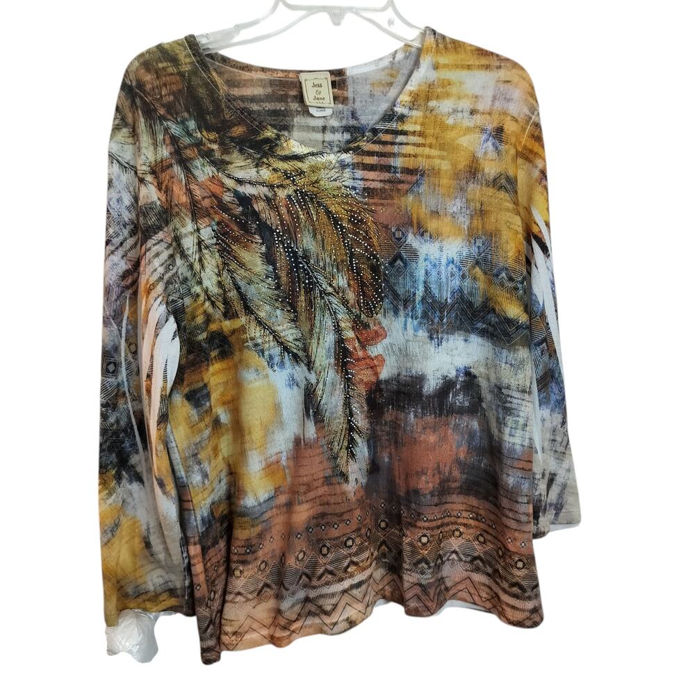 4458) Jess & Jane Abstract Artsy Beaded Multicolor Beaded Top XL